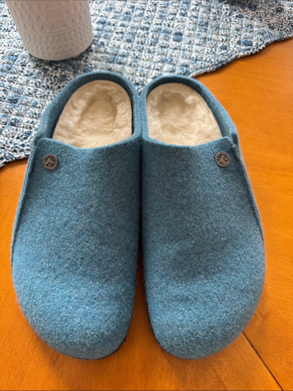 Birkenstock Zermatt Slippers Blue Wool Shearling lining Women Size 42 (10)